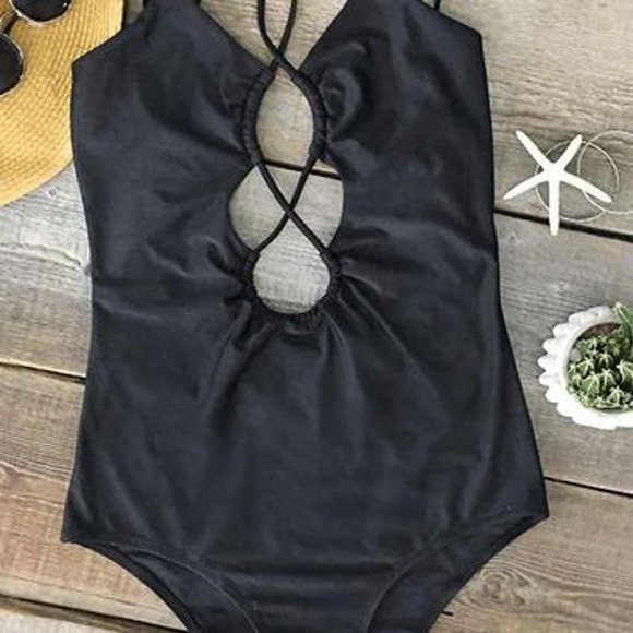 Cupshe Strappy One Piece Lace Up Swimsuit Black Sm - Picture 3 of 5